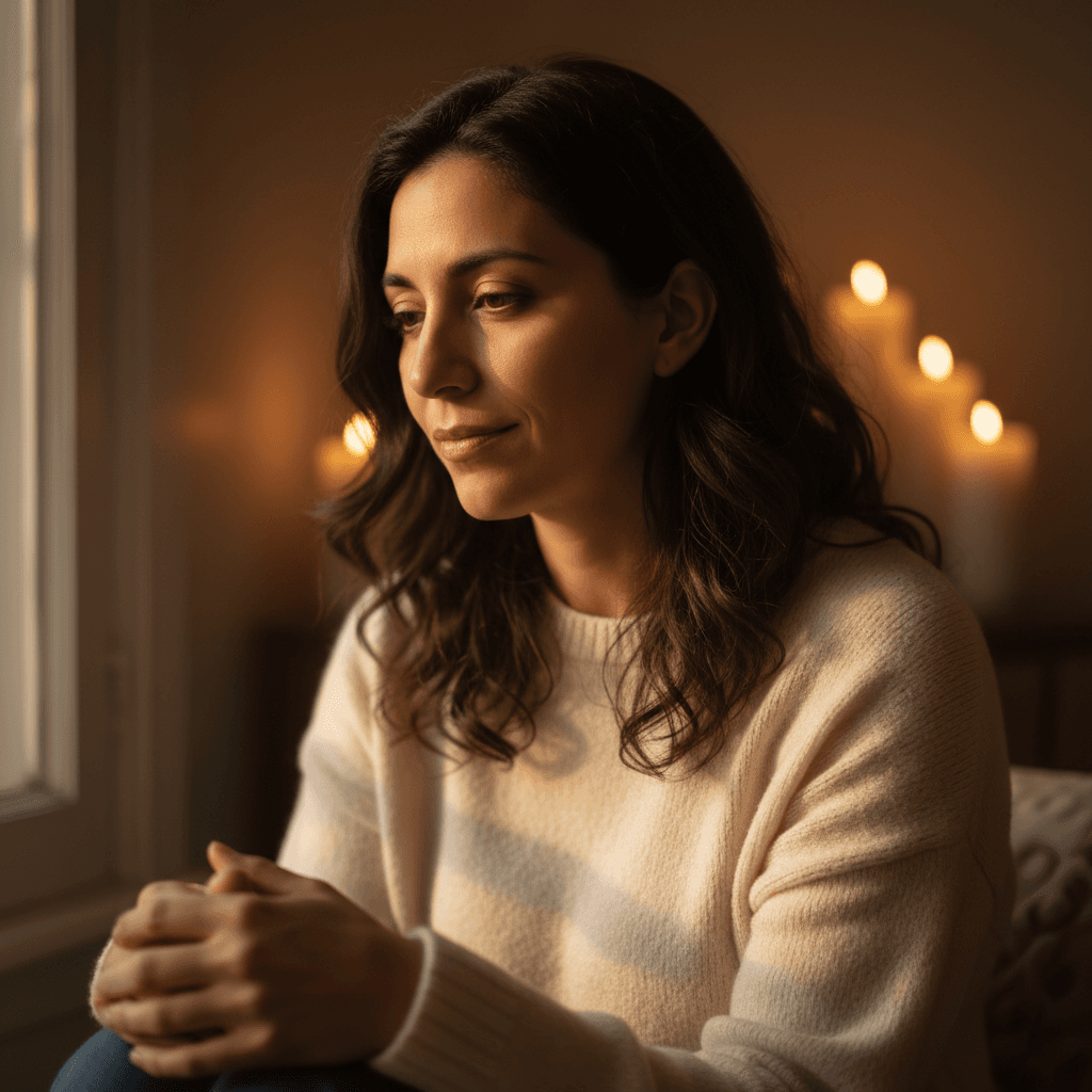 Woman in reflective moment, representing personal insight