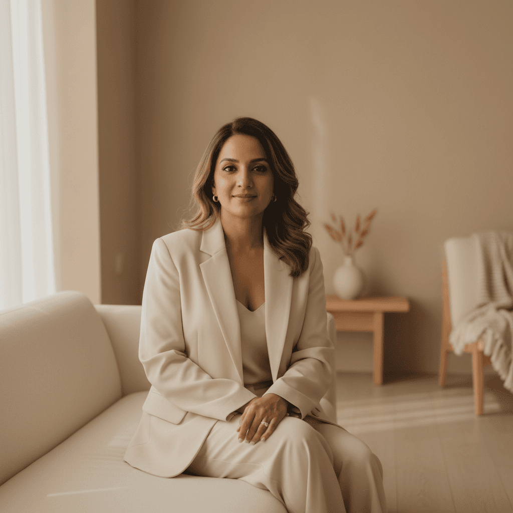 Psychologist in calm, welcoming therapeutic environment