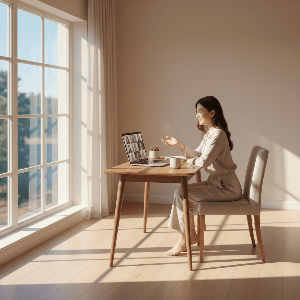 Person engaged in online psychological session